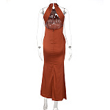 SUPER WHOLESALE | Sexy Solid Color Slim-Fit Sleeveless Backless Dress in Coffee