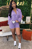 SUPER WHOLESALE | Washed Vintage Style Lapel Deep V-Neck Fitted Long Sleeve Jumpsuit