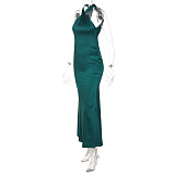 SUPER WHOLESALE |Sexy Solid Color Slim-Fit Sleeveless Backless Dress in Cyan