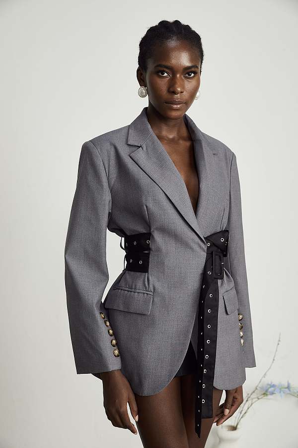 SUPER WHOLESALE |belted-waist blazer