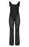 SUPER WHOLESALE | Lace Pattern Sheer Strap Flared Jumpsuit