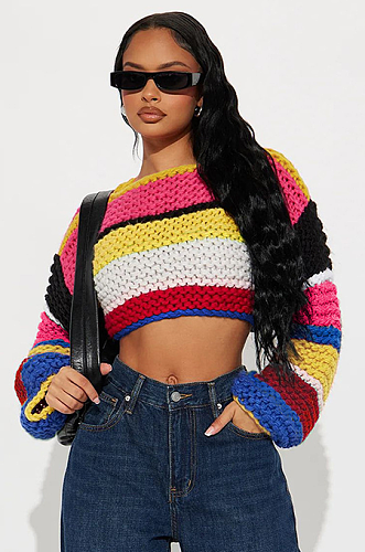 SUPER WHOLESALE | Rainbow Handmade Versatile Cropped Knit Sweater
