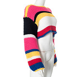 SUPER WHOLESALE | Rainbow Handmade Versatile Cropped Knit Sweater