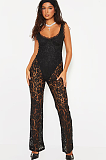 SUPER WHOLESALE | Lace Pattern Sheer Strap Flared Jumpsuit