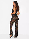 SUPER WHOLESALE | Lace Pattern Sheer Strap Flared Jumpsuit