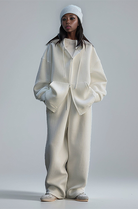 SUPER WHOLESALE | Casual Zip-Up Hoodie Jacket + Drawstring Wide-Leg Pants Two-Piece Set Grey