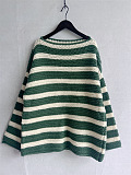 SUPER WHOLESALE | Loose Off-Shoulder Striped Long-Sleeve Knit Pullover Sweater