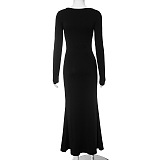 SUPER WHOLESALE | Square Neck Long-Sleeve High-Waisted Bodycon Mermaid Dress