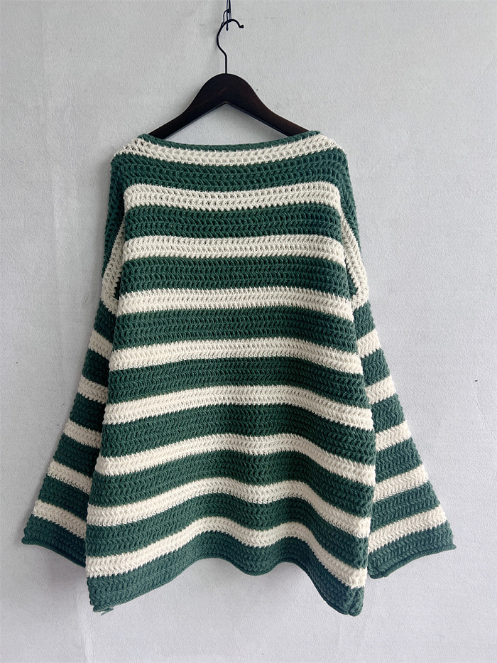 SUPER WHOLESALE | Loose Off-Shoulder Striped Long-Sleeve Knit Pullover Sweater