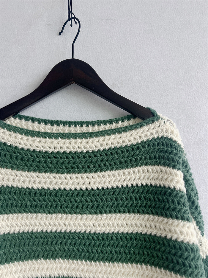 SUPER WHOLESALE | Loose Off-Shoulder Striped Long-Sleeve Knit Pullover Sweater