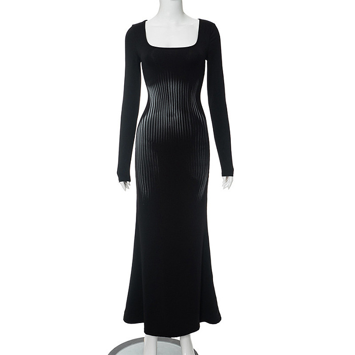 SUPER WHOLESALE | Square Neck Long-Sleeve High-Waisted Bodycon Mermaid Dress