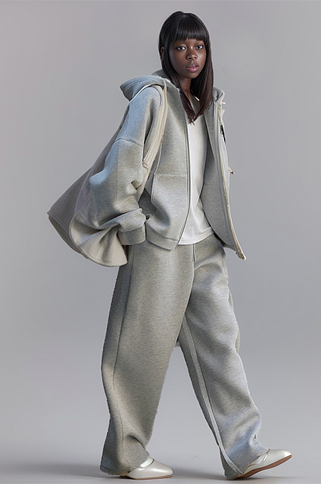 SUPER WHOLESALE | Casual Zip-Up Hoodie Jacket + Drawstring Wide-Leg Pants Two-Piece Set Grey
