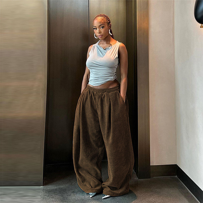 SUPER WHOLESALE | High-Waisted Loose Straight-Leg Casual Pants
