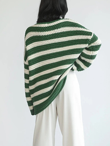 SUPER WHOLESALE | Loose Off-Shoulder Striped Long-Sleeve Knit Pullover Sweater