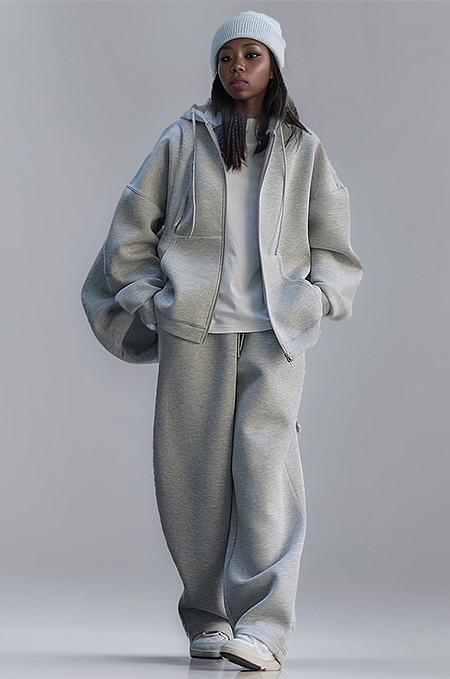 SUPER WHOLESALE | Casual Zip-Up Hoodie Jacket + Drawstring Wide-Leg Pants Two-Piece Set Grey
