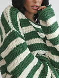 SUPER WHOLESALE | Loose Off-Shoulder Striped Long-Sleeve Knit Pullover Sweater