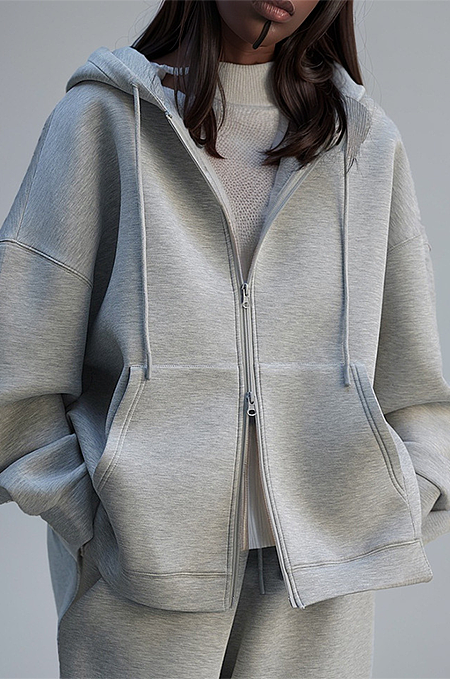 SUPER WHOLESALE | Casual Zip-Up Hoodie Jacket + Drawstring Wide-Leg Pants Two-Piece Set Grey