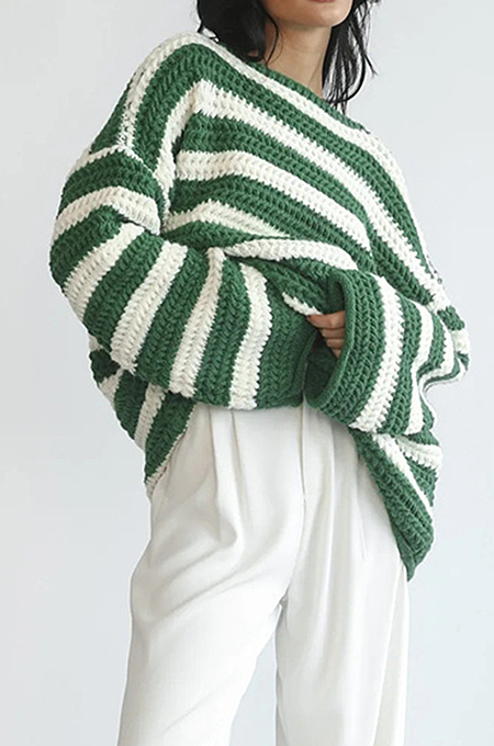 SUPER WHOLESALE | Loose Off-Shoulder Striped Long-Sleeve Knit Pullover Sweater