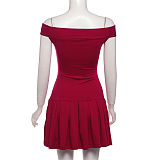 SUPER WHOLESALE | Vintage Sexy Off-Shoulder Bodycon Mini Skirt Solid Color Dress
