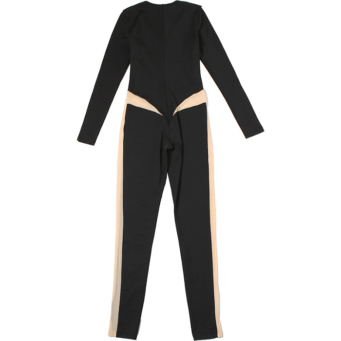 SUPER WHOLESALE | Sheer Round Neck Long Sleeve High-Waist Slim-Fit Jumpsuit