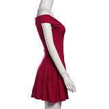 SUPER WHOLESALE | Vintage Sexy Off-Shoulder Bodycon Mini Skirt Solid Color Dress