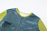 SUPER WHOLESALE | Color-blocking Crop Zipper Top with Round Neck Stylish Jacket