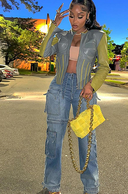 SUPER WHOLESALE | Color-blocking Crop Zipper Top with Round Neck Stylish Jacket