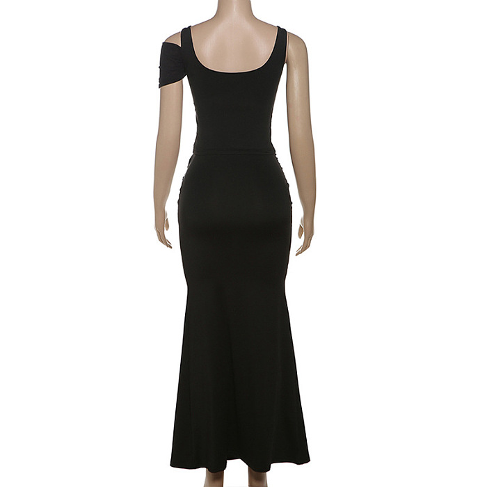 SUPER WHOLESALE | Slim Fit Backless T-Shirt Top and Solid Color Mermaid Bodycon Skirt Set