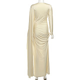 SUPER WHOLESALE | Elegant Slim Fit Ruched Maxi Dress with Stylish Sashes – Solid Color