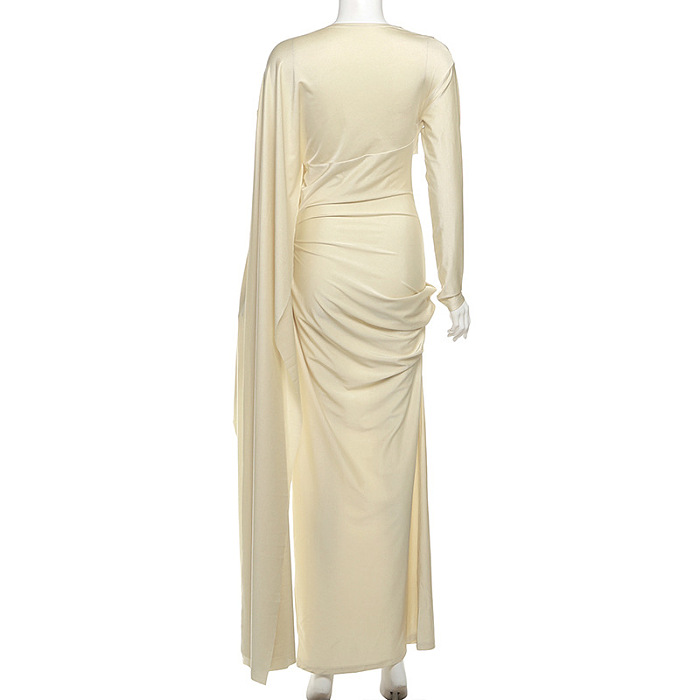 SUPER WHOLESALE | Elegant Slim Fit Ruched Maxi Dress with Stylish Sashes – Solid Color