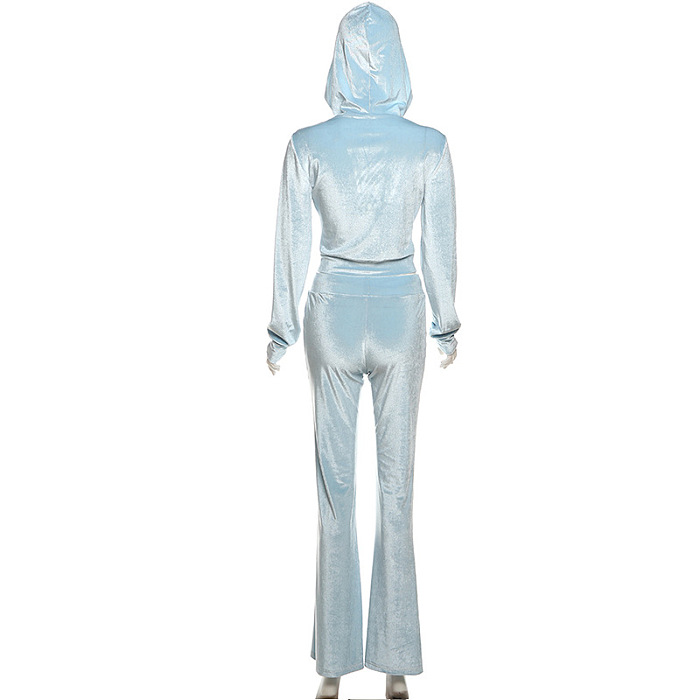 SUPER WHOLESALE |Slim Fit Hooded Zip-Up Jacket and High-Waisted Solid Color Flared Pants Set