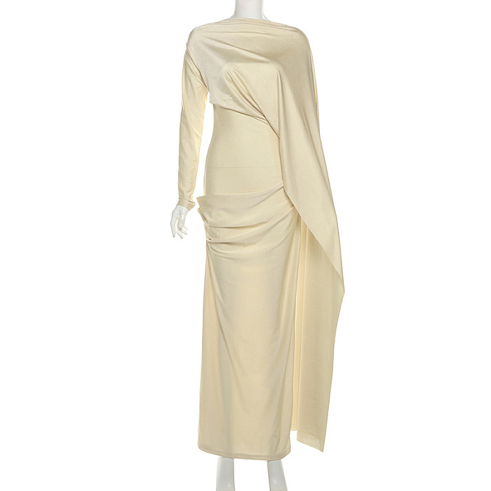 SUPER WHOLESALE | Elegant Slim Fit Ruched Maxi Dress with Stylish Sashes – Solid Color