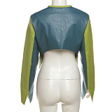 SUPER WHOLESALE | Color-blocking Crop Zipper Top with Round Neck Stylish Jacket