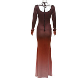 SUPER WHOLESALE |Halter Crop Top and Long-Sleeve Hollow-Out Maxi Skirt Set