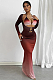 SUPER WHOLESALE |Halter Crop Top and Long-Sleeve Hollow-Out Maxi Skirt Set