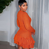 SUPER WHOLESALE |V-Neck Slim-Fit Long Sleeve Dress with Ruffle Edge and Bodycon Mini Skirt