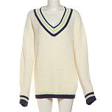 SUPER WHOLESALE | Long Sleeve Sweater Fashion Color-Block Casual Knit Top