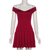 SUPER WHOLESALE | Vintage Sexy Off-Shoulder Bodycon Mini Skirt Solid Color Dress