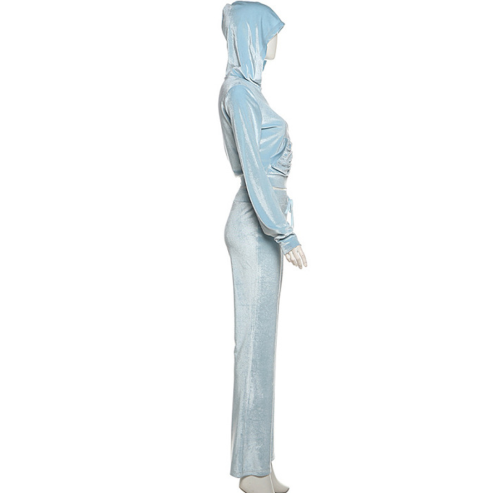 SUPER WHOLESALE |Slim Fit Hooded Zip-Up Jacket and High-Waisted Solid Color Flared Pants Set