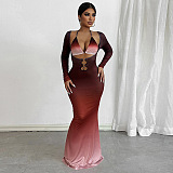 SUPER WHOLESALE |Halter Crop Top and Long-Sleeve Hollow-Out Maxi Skirt Set