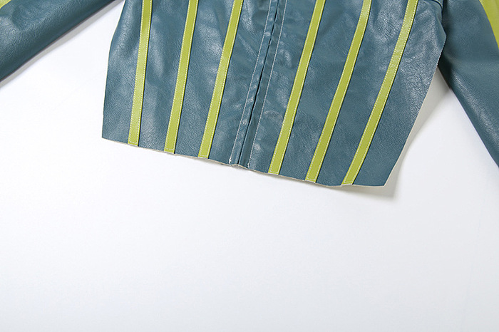 SUPER WHOLESALE | Color-blocking Crop Zipper Top with Round Neck Stylish Jacket