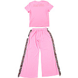 SUPER WHOLESALE | Round-neck embroidered short-sleeve T-shirt with high-waisted colorful fringe casual pants