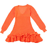 SUPER WHOLESALE |V-Neck Slim-Fit Long Sleeve Dress with Ruffle Edge and Bodycon Mini Skirt