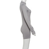 SUPER WHOLESALE |Slim Fit Zipper Long-Sleeve Solid Color Hip-Lifting Romper Shorts