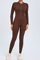 SUPER WHOLESALE | Open-back Front Zipped Jumpsuit in Brown