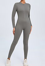 SUPER WHOLESALE | Open-back Front Zipped Jumpsuit in Grey