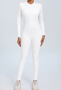 SUPER WHOLESALE | Open-back Front Zipped Jumpsuit in White