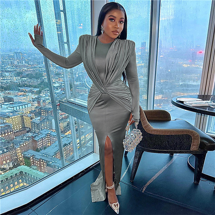 SUPER WHOLESALE | Twist Split Long Dress