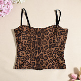 SUPER WHOLESALE | New Leopard Print Strappy Top – Slimming Sleeveless Design with Taped Button Front, Cut-Out Back