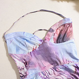 SUPER WHOLESALE | Sexy Spaghetti Strap Dress – Cut-Out Color Block Print V-Neck Tie-Waist Slimming Bodycon Dress